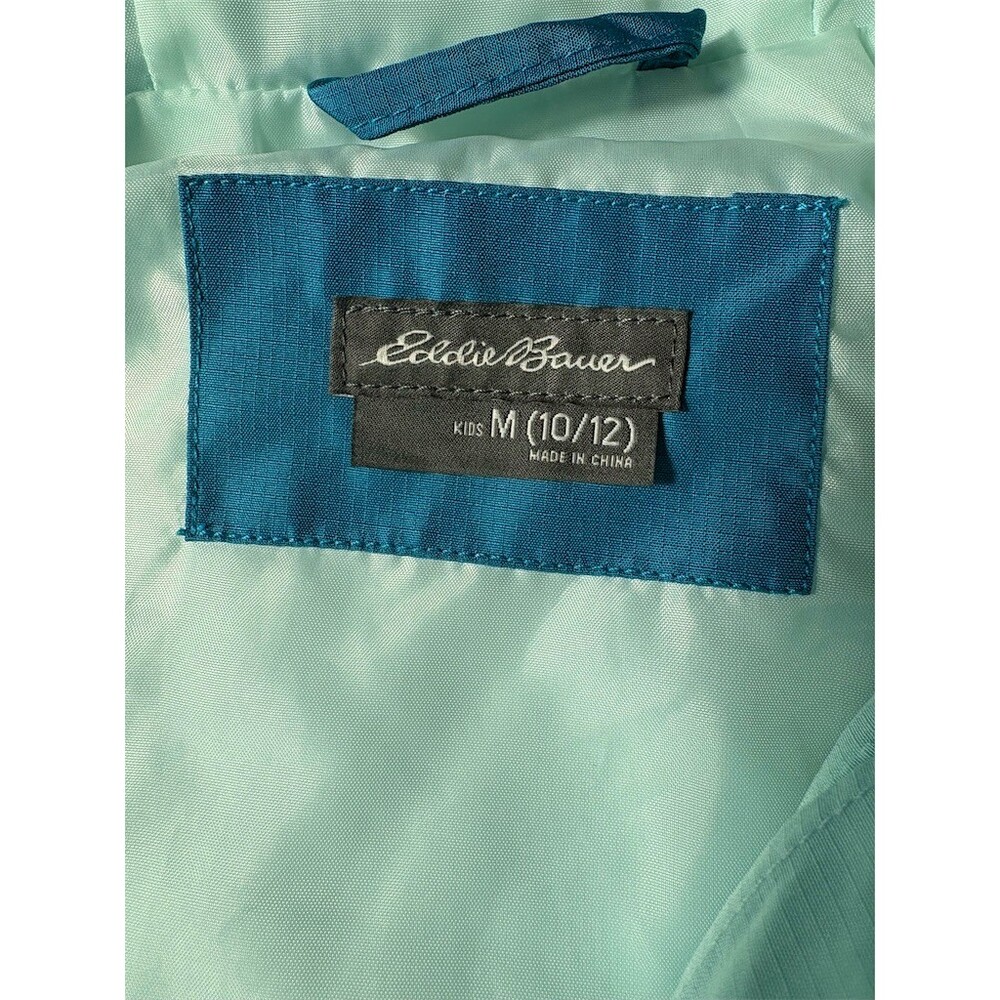 Eddie Bauer Girls Hooded Windbreaker Jacket Blue Teal Colorblock Size M 10 - Picture 9 of 10